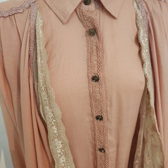 AXES FEMME Japanese Romantic boho style lace layered pink button up size med - Picture 10 of 12